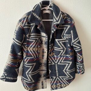 ZARA BOYS TRENDY COAT - SIZE 6 - NAVY ABSTRACT TRIBAL JACKET - STREET WEAR